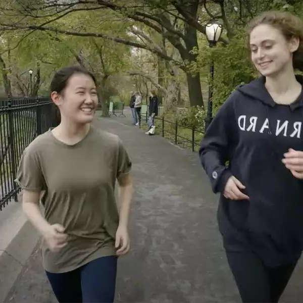 Students running in the park